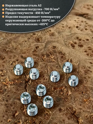 Винт установочный нержавеющий 6х5 DIN913 (гужон), 10 шт. фото 3