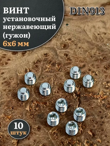 Винт установочный нержавеющий 6х6 DIN913 (гужон), 10 шт. фото 1