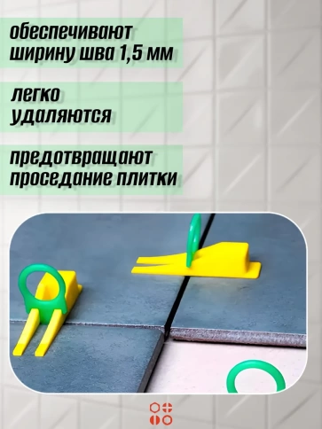 Зажим для выравнивания плитки 1,5 мм PROFI кольцо, 500 шт фото 3