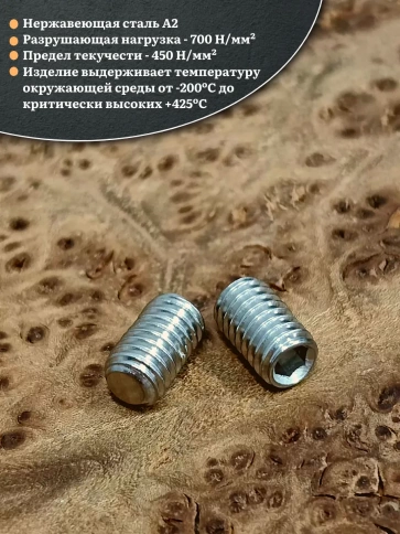 Винт установочный нержавеющий 6х10 DIN913 (гужон), 10 шт. фото 3