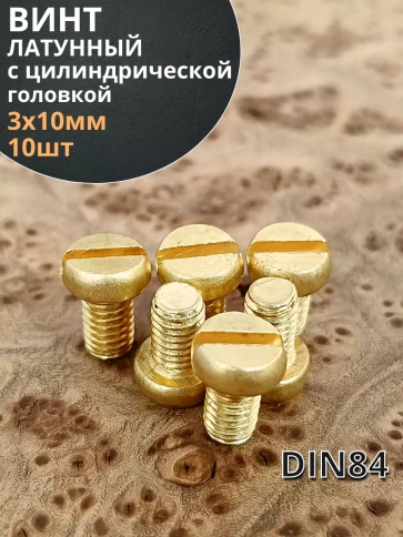 Винт 3х10 латунный с цилиндрической головкой DIN84,10 шт фото 1