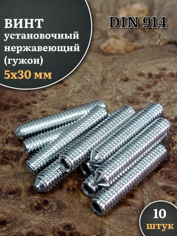 Винт установочный нержавеющий 5х30 DIN914 (гужон), 10 шт. фото 1