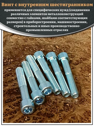 Винт под шестигранник НР 12х80 мм ОЦ к.п.8.8 DIN912, 10 шт. фото 5