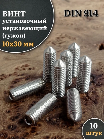 Винт установочный нержавеющий 10х30 DIN914 (гужон), 10 шт. фото 1