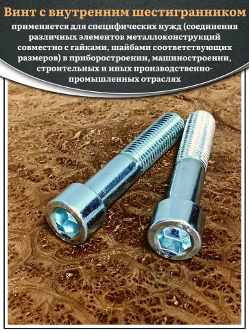 Винт под шестигранник НР 16х80 мм ОЦ к.п.8.8 DIN912, 2 шт. фото 5