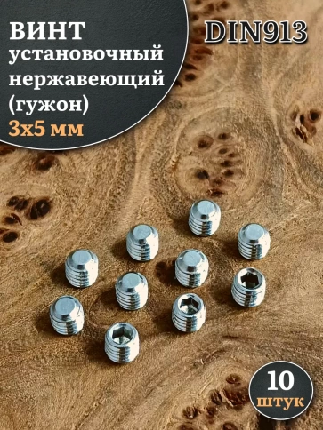 Винт установочный нержавеющий 3х5 DIN913 (гужон), 10 шт. фото 1