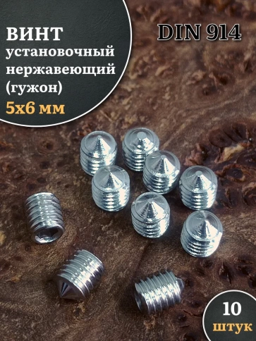 Винт установочный нержавеющий 5х6 DIN914 (гужон), 10 шт. фото 1