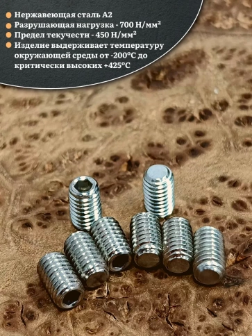 Винт установочный нержавеющий 3х8 DIN913 (гужон), 10 шт. фото 3
