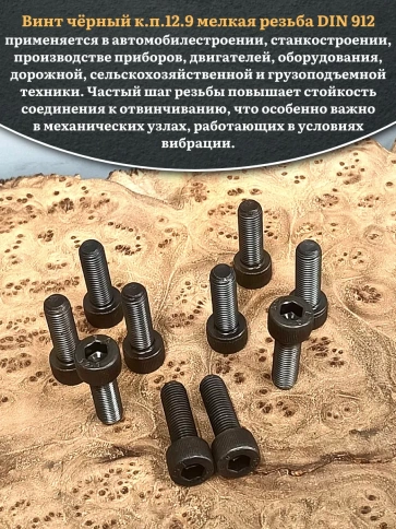 Винт мелкая резьба чёрный к.п.12.9 10х25х1 DIN912, 20 шт. фото 5