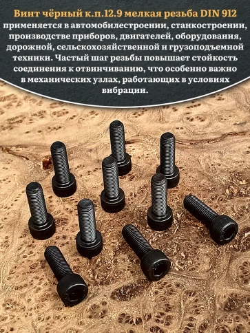 Винт мелкая резьба чёрный к.п.12.9 10х25х1,25 DIN912, 10 шт. фото 5