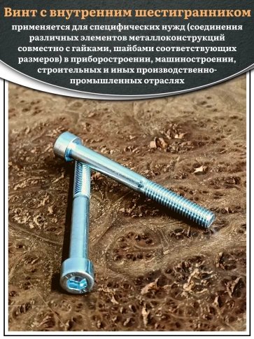 Винт под шестигранник НР 6х50 мм ОЦ к.п.8.8 DIN912, 10 шт. фото 5