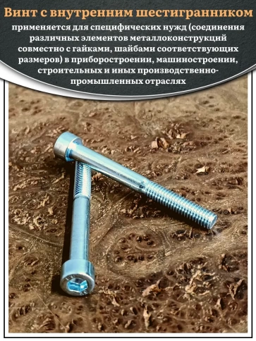 Винт под шестигранник НР 8х60 мм ОЦ к.п.8.8 DIN912, 10 шт. фото 5