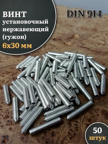 Винт установочный нержавеющий 6х30 DIN914 (гужон), 50 шт. фото 1