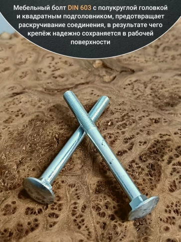 Болт мебельный 10х100 полукруглая головка ОЦ DIN 603,20 шт. фото 4