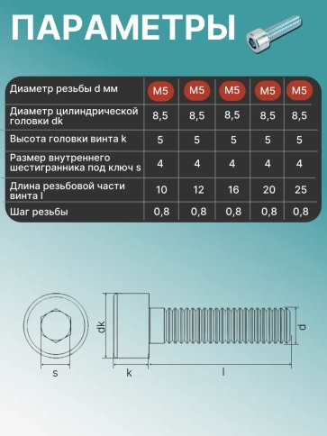 Винты под шестигранник М5 ОЦ 8.8 DIN912 органайзер НАБОР 2 фото 3