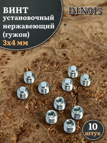 Винт установочный нержавеющий 3х4 DIN913 (гужон), 10 шт. фото 1