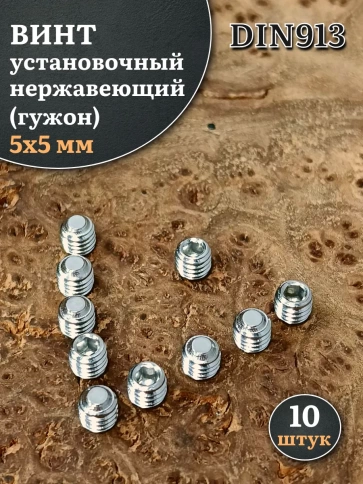 Винт установочный нержавеющий 5х5 DIN913 (гужон), 10 шт. фото 1