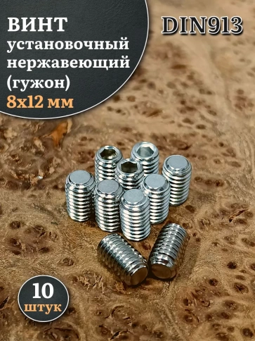 Винт установочный нержавеющий 8х12 DIN913 (гужон), 10 шт. фото 1