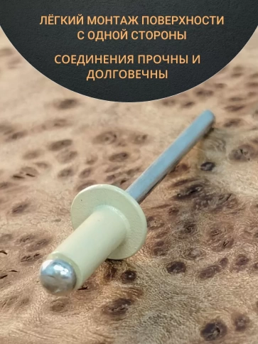 Заклепка вытяжная 3,2х8 алюминий RAL1014(бежевая),50 шт. фото 3