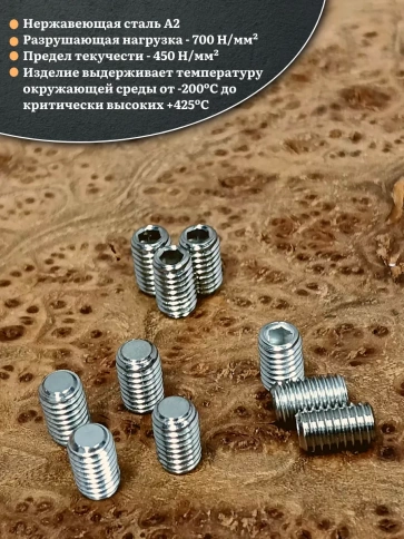 Винт установочный нержавеющий 4х10 DIN913 (гужон), 10 шт. фото 3