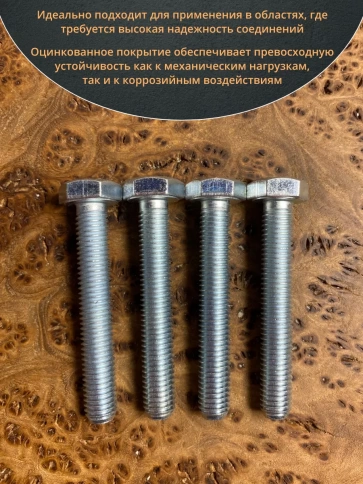 Болт высокопрочный оцинкованный М10х60 к.п.8.8 DIN933(10 шт) фото 5