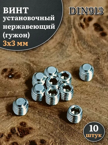 Винт установочный нержавеющий 3х3 DIN913 (гужон), 10 шт. фото 1